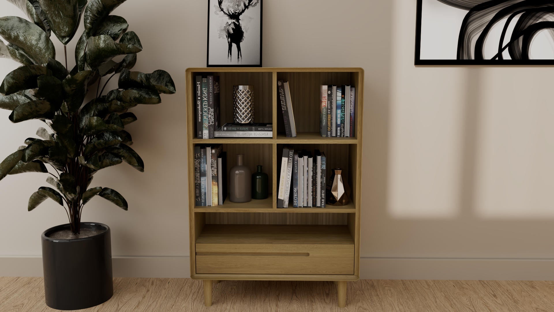 Scandic Small Bookcase, Oak Wood