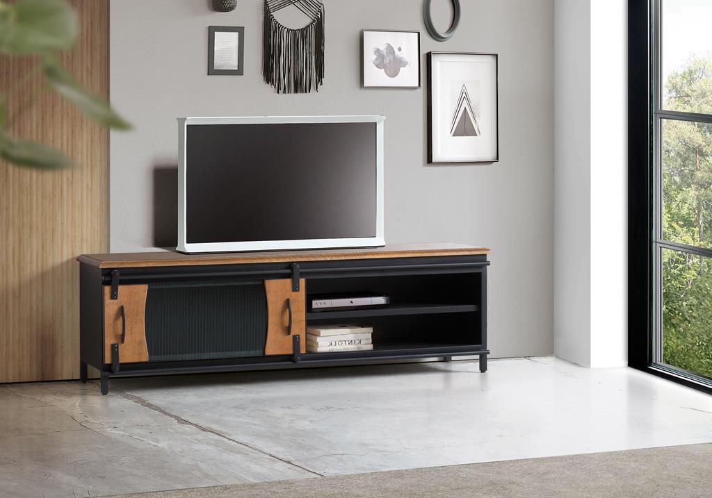 Industrial TV Unit, 1 Sliding Door and 2 Shelves