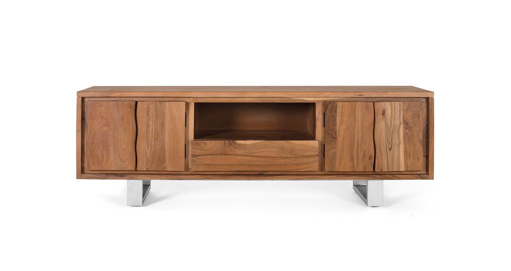 TV Stand with 4 Doors and 1 Drawer, Solid Acacia