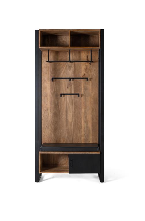 Coat Rack with Padded Seat, Mango Wood and Metal