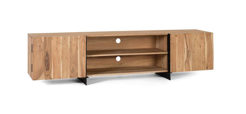 2-Door TV Cabinet, Solid Acacia Wood and Metal