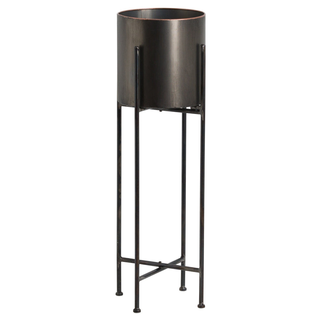 Large Gun Metal Cylindrical Planter
