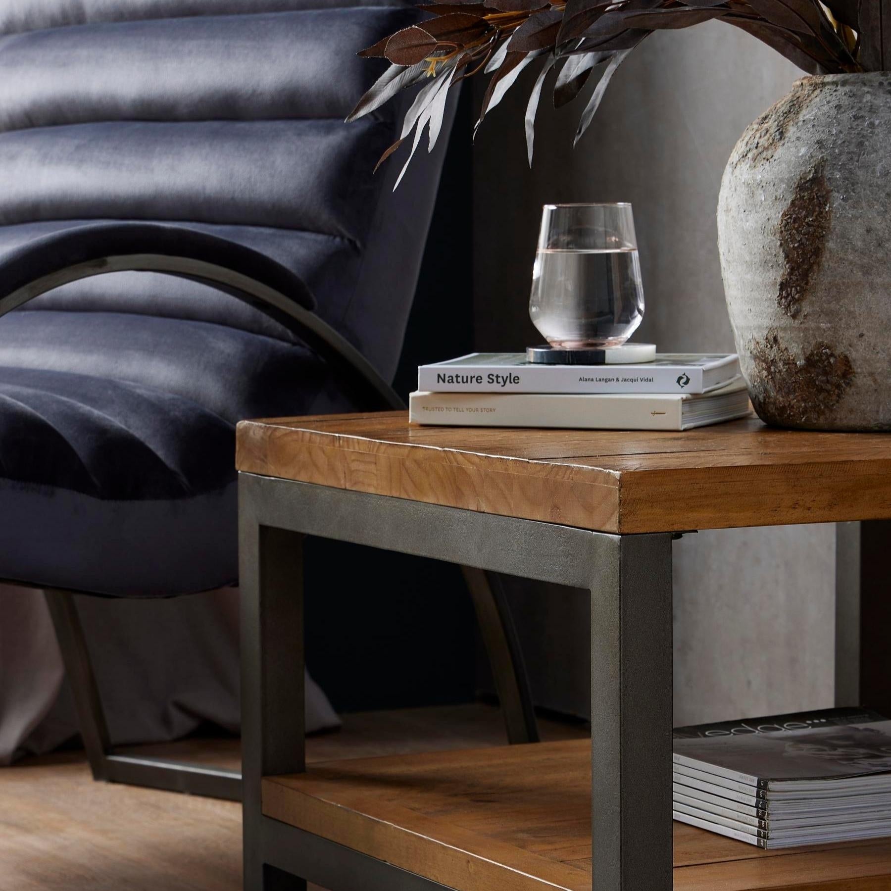 Pine Plank & Metal Bedside