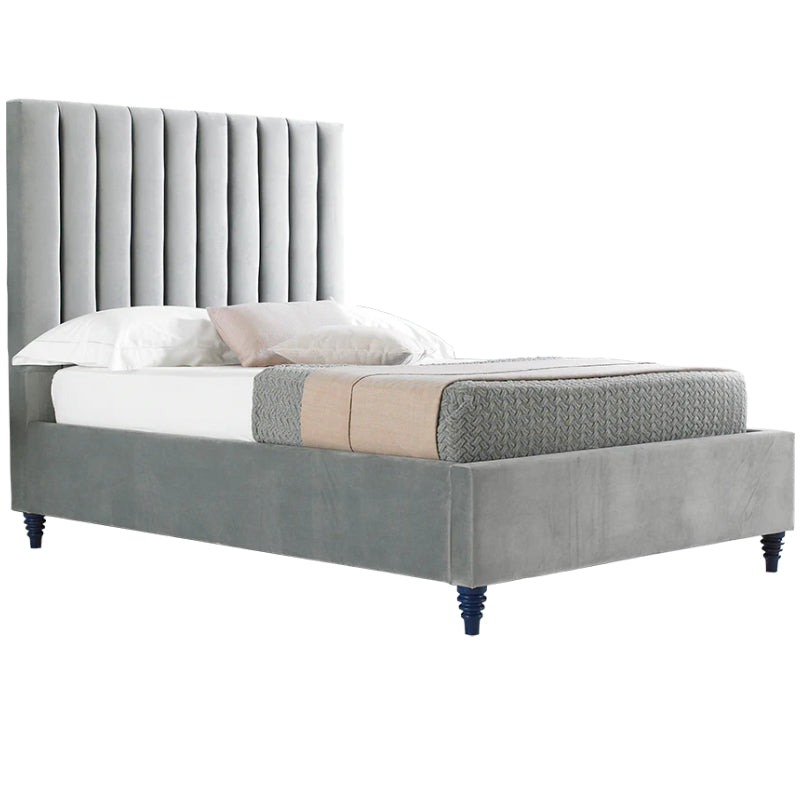 Bed with velvet upholstered headboard