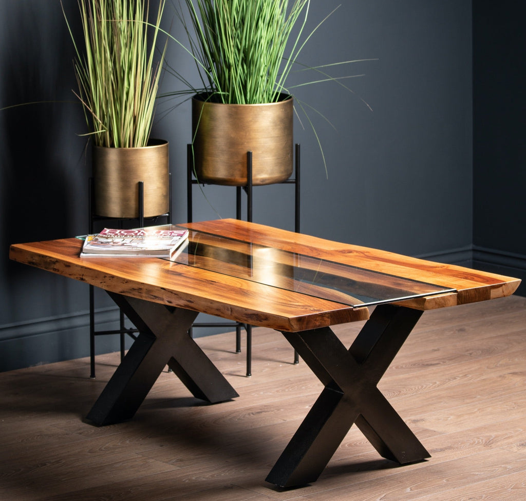 River Glass Coffee Table, Acacia