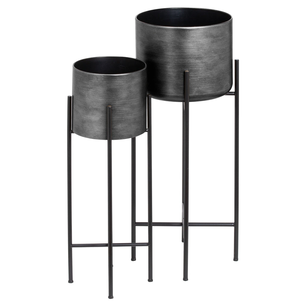 Set Of Two Grey Metallic Planters