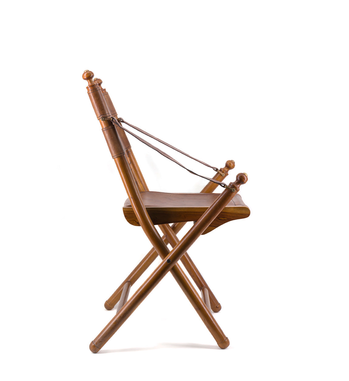 Teak Wood and Leather Folding Chair