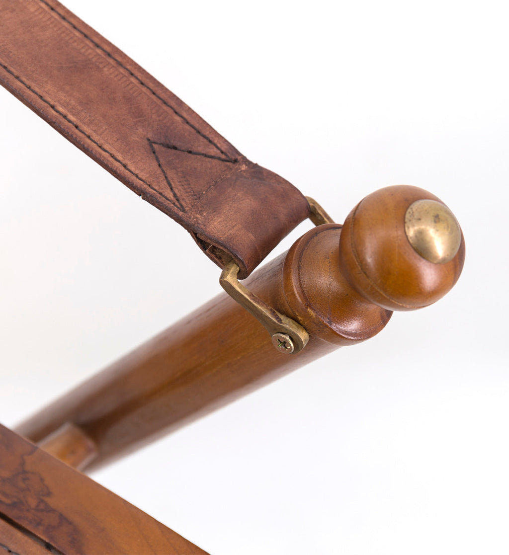Teak Wood and Leather Folding Chair