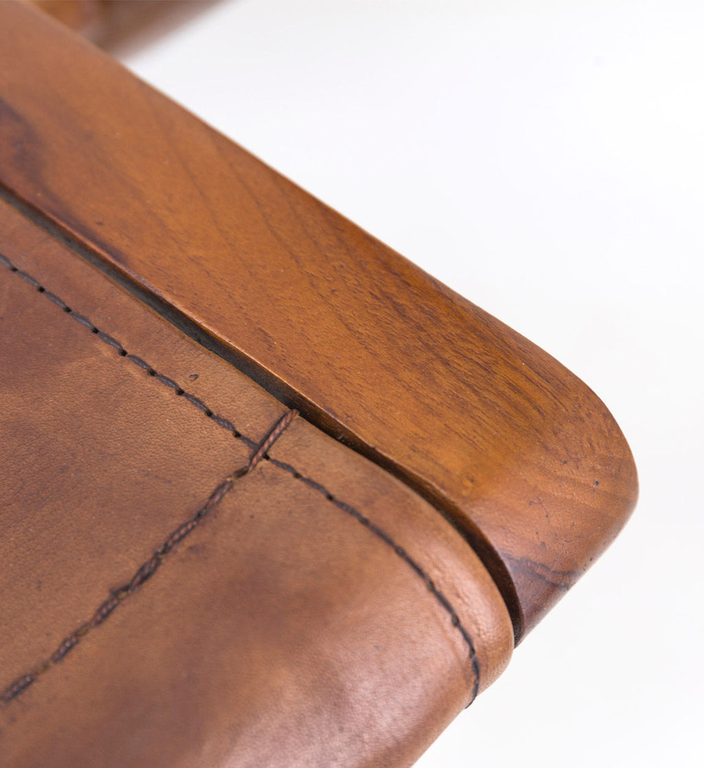 Teak Wood and Leather Folding Chair