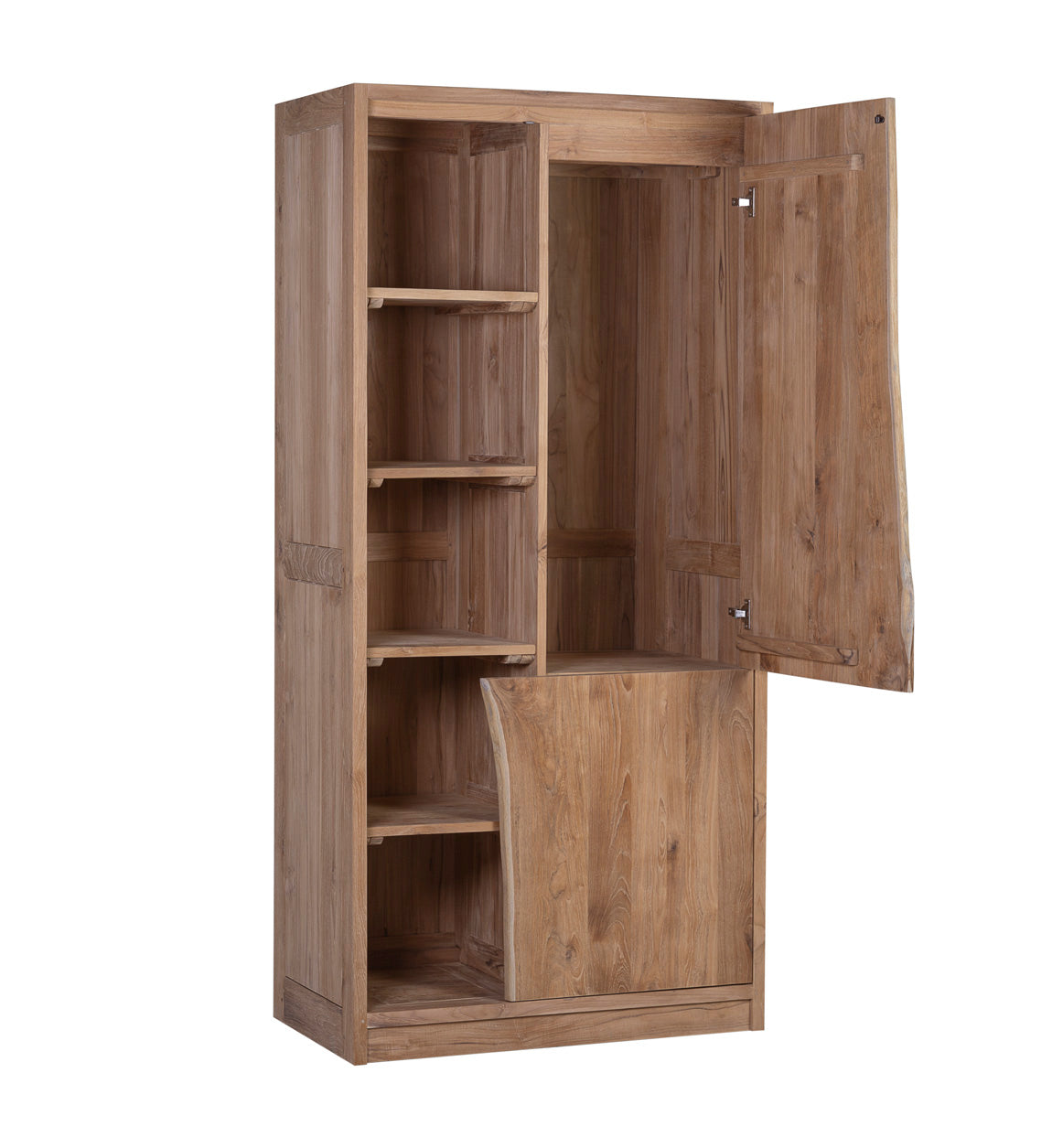Wooden 2 Doors 8 Shelves Wardrobe, Teak