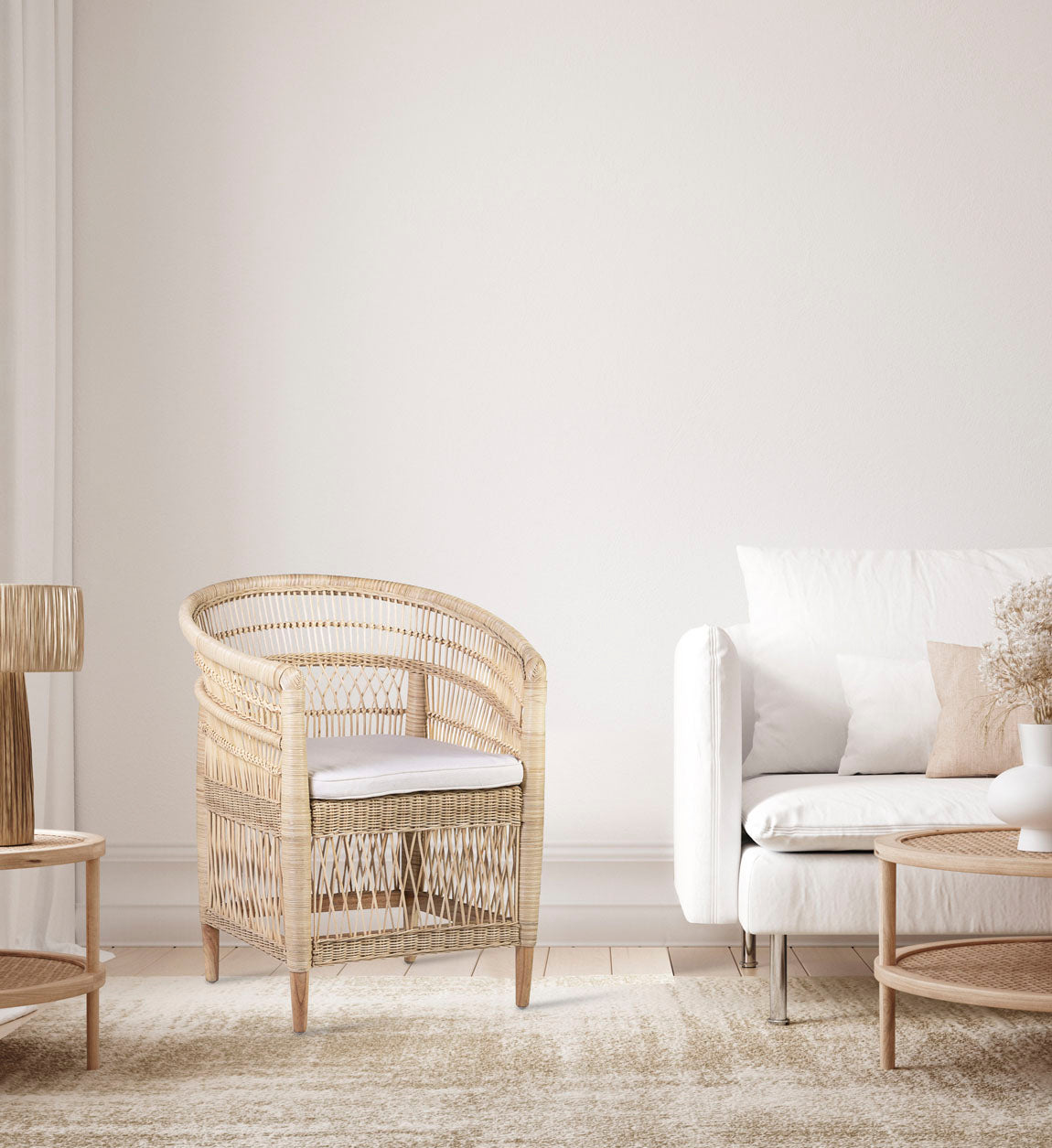NATURAL RATTAN ARMCHAIR WITH CUSHION