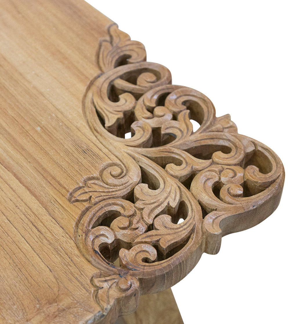 CARVED CORNER TEAK TABLE