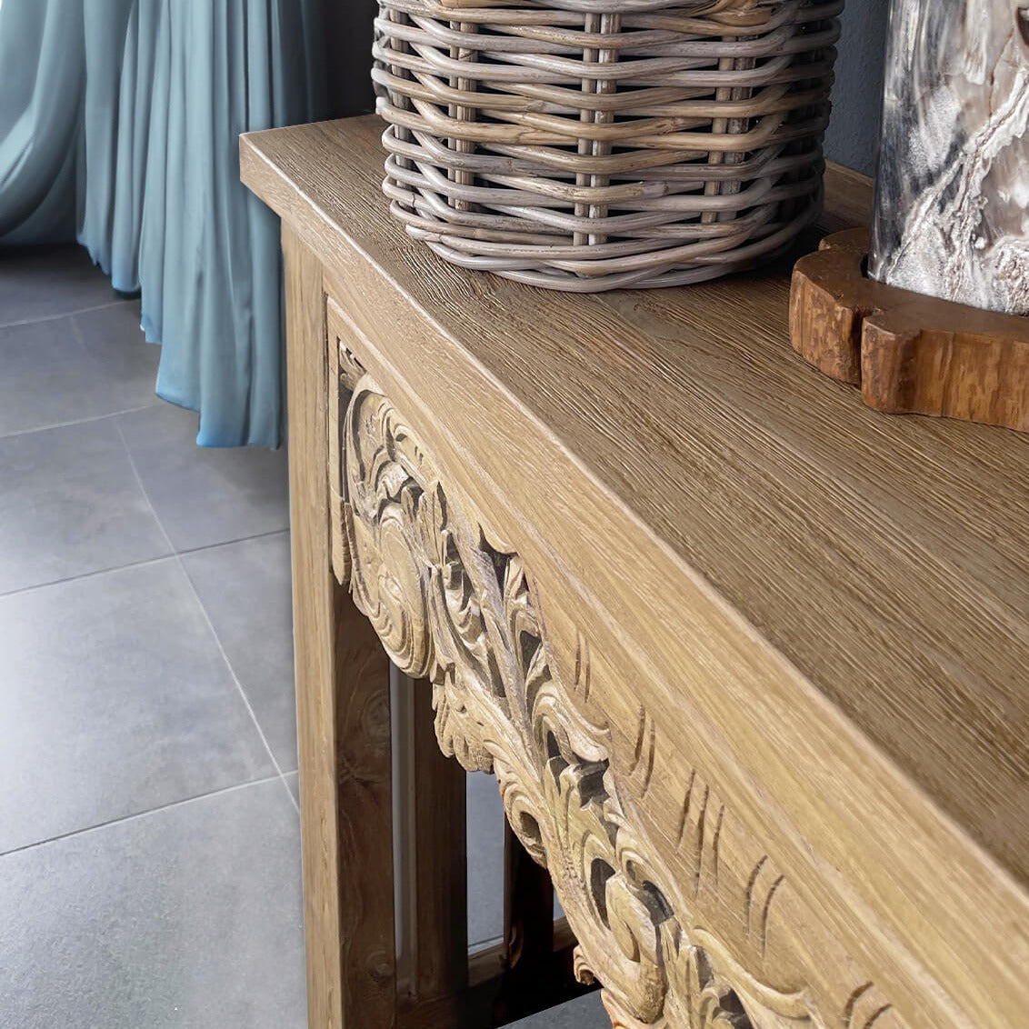 CARVED TEAK CONSOLE TABLE