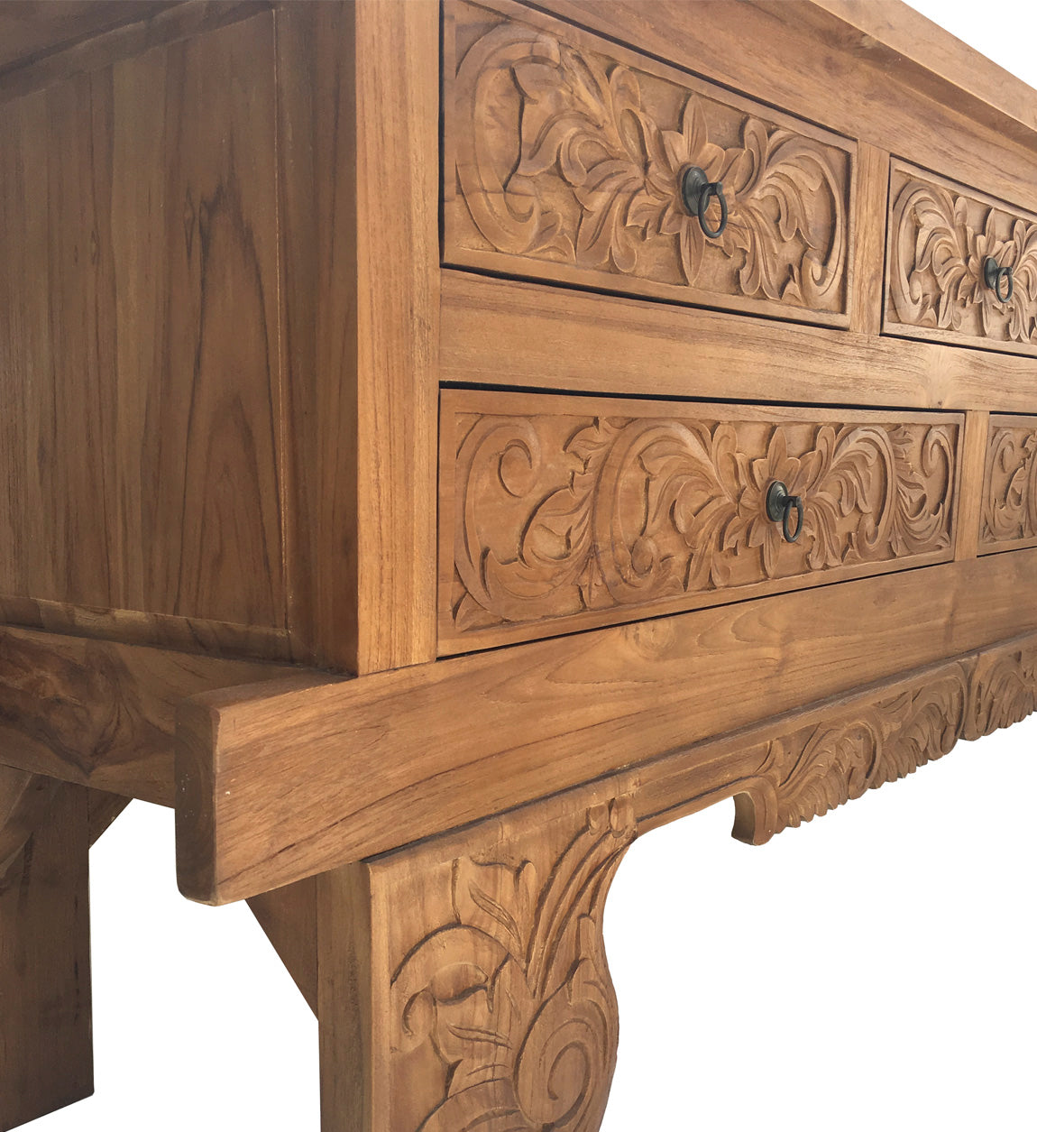 WOODEN 5 DRAWERS CARVED SIDEBOARD, TEAK
