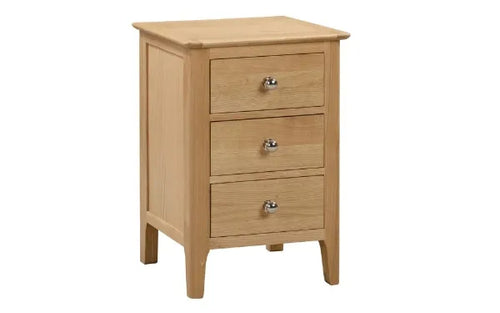 3 Drawer Bedside Table, Oak Wood