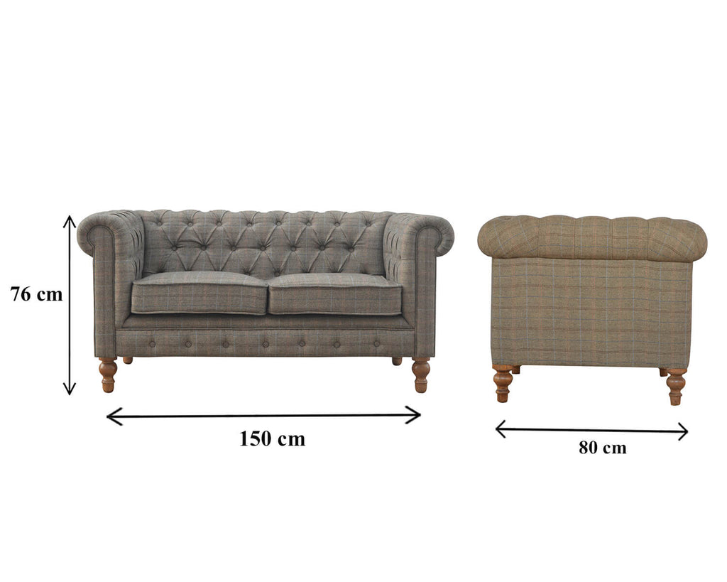 2 Seater Chesterfield Sofa, Tweed