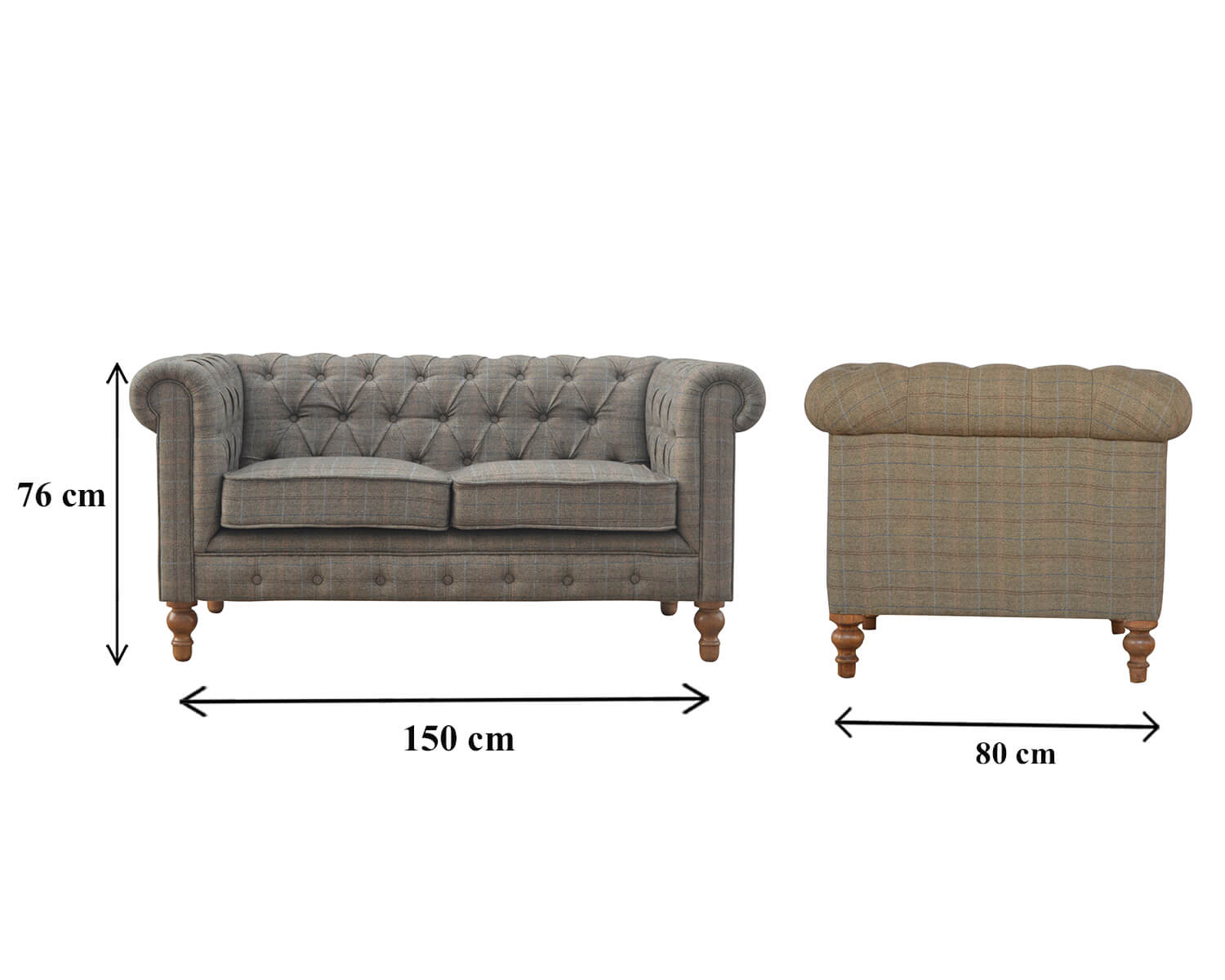 2 Seater Chesterfield Sofa, Tweed