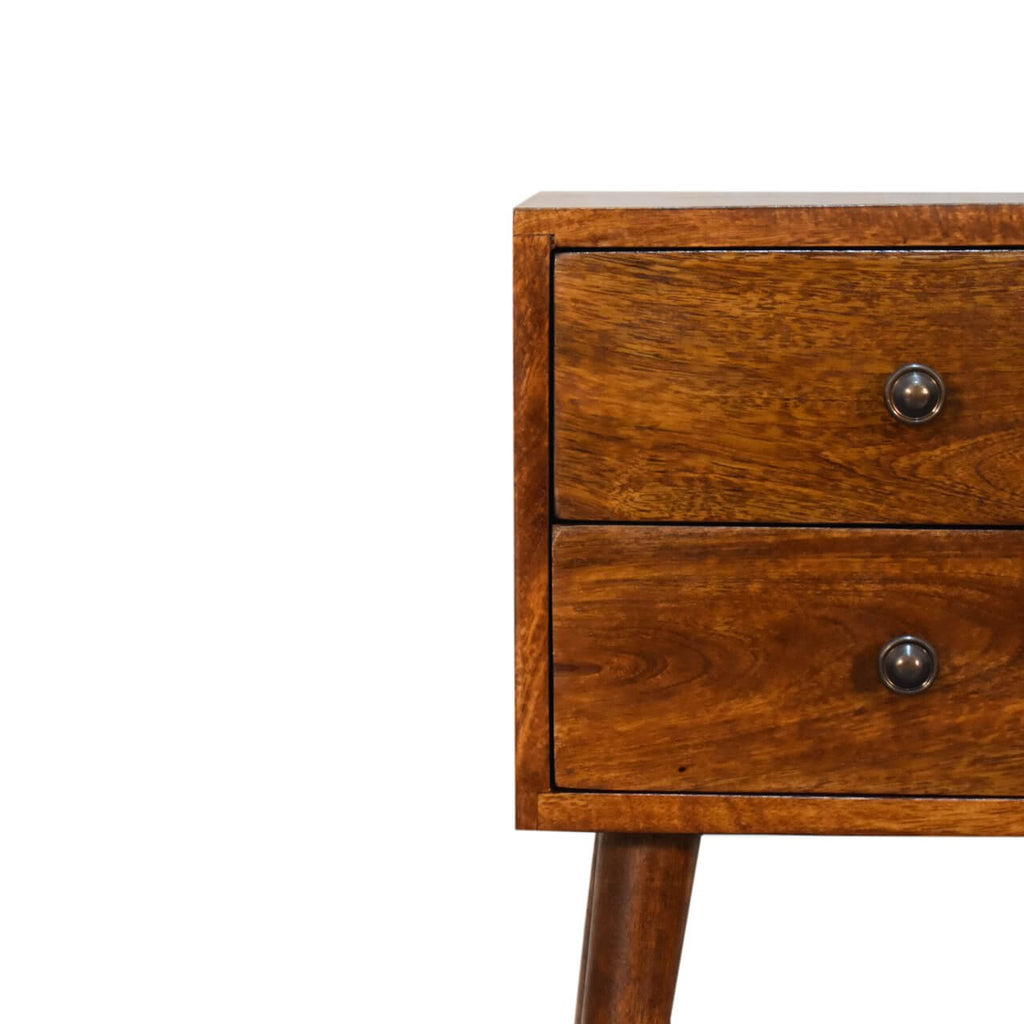 Narrow 2 Drawer Bedside, Chestnut