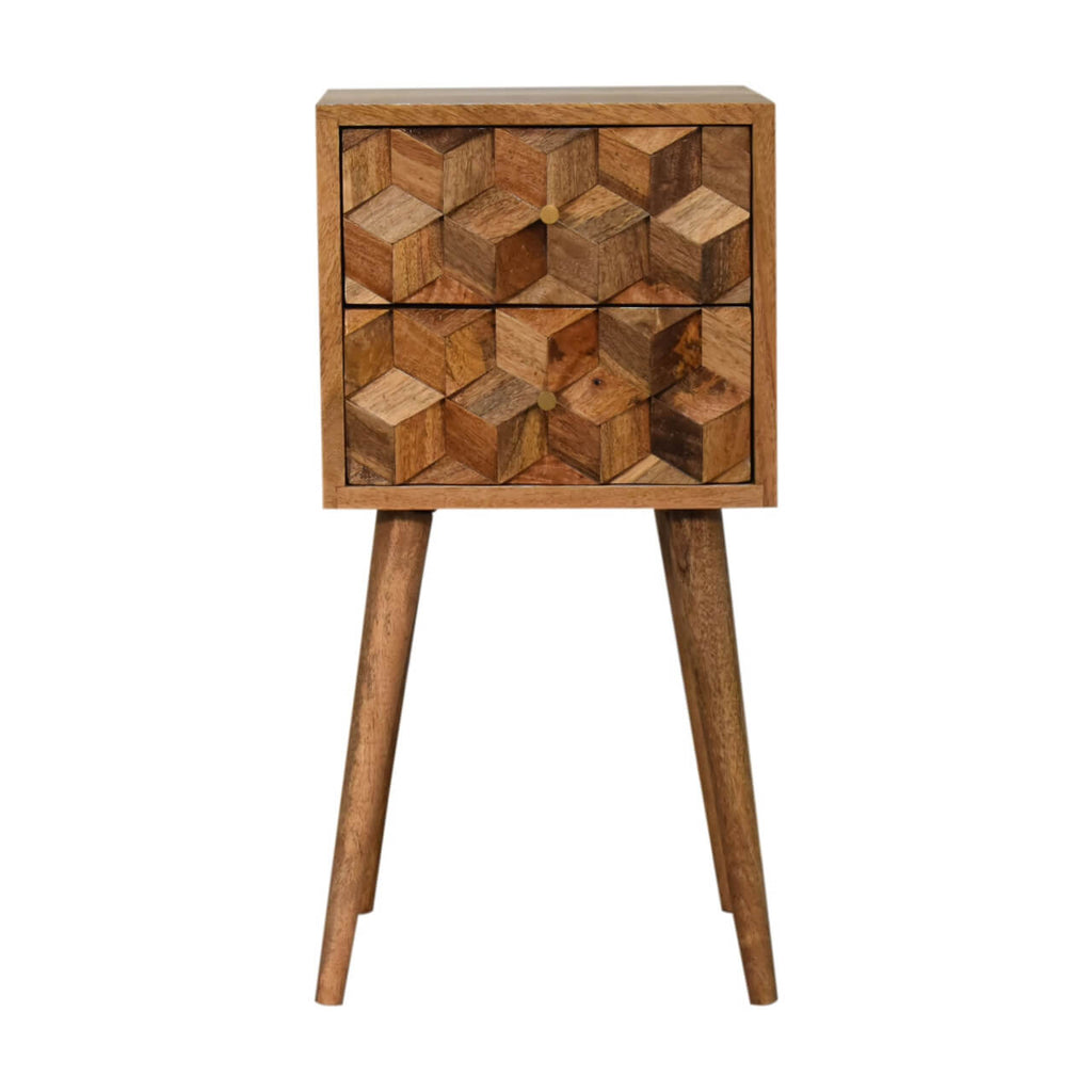 Narrow Cube Carved Bedside