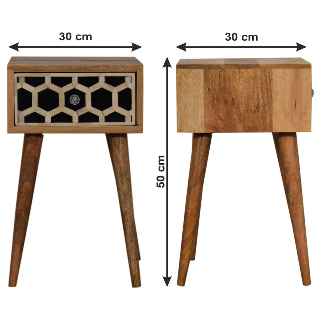Narrow Bedside Table, Bone Inlay
