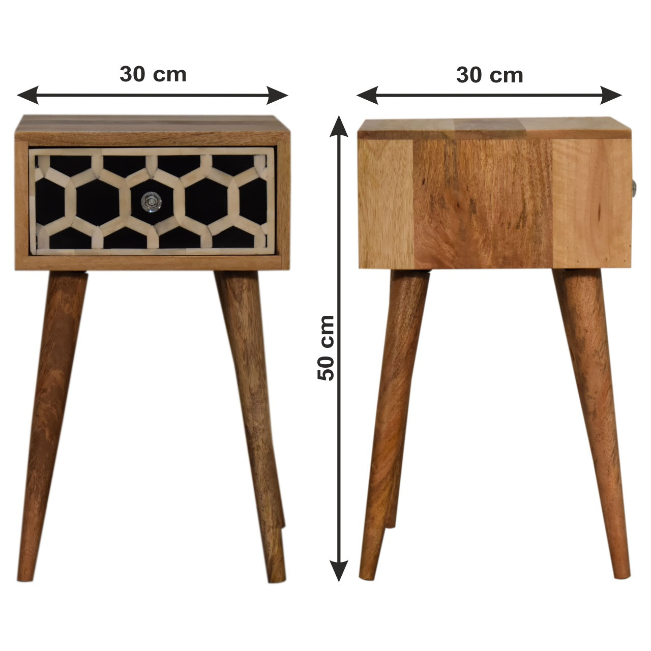 Narrow Bedside Table, Bone Inlay