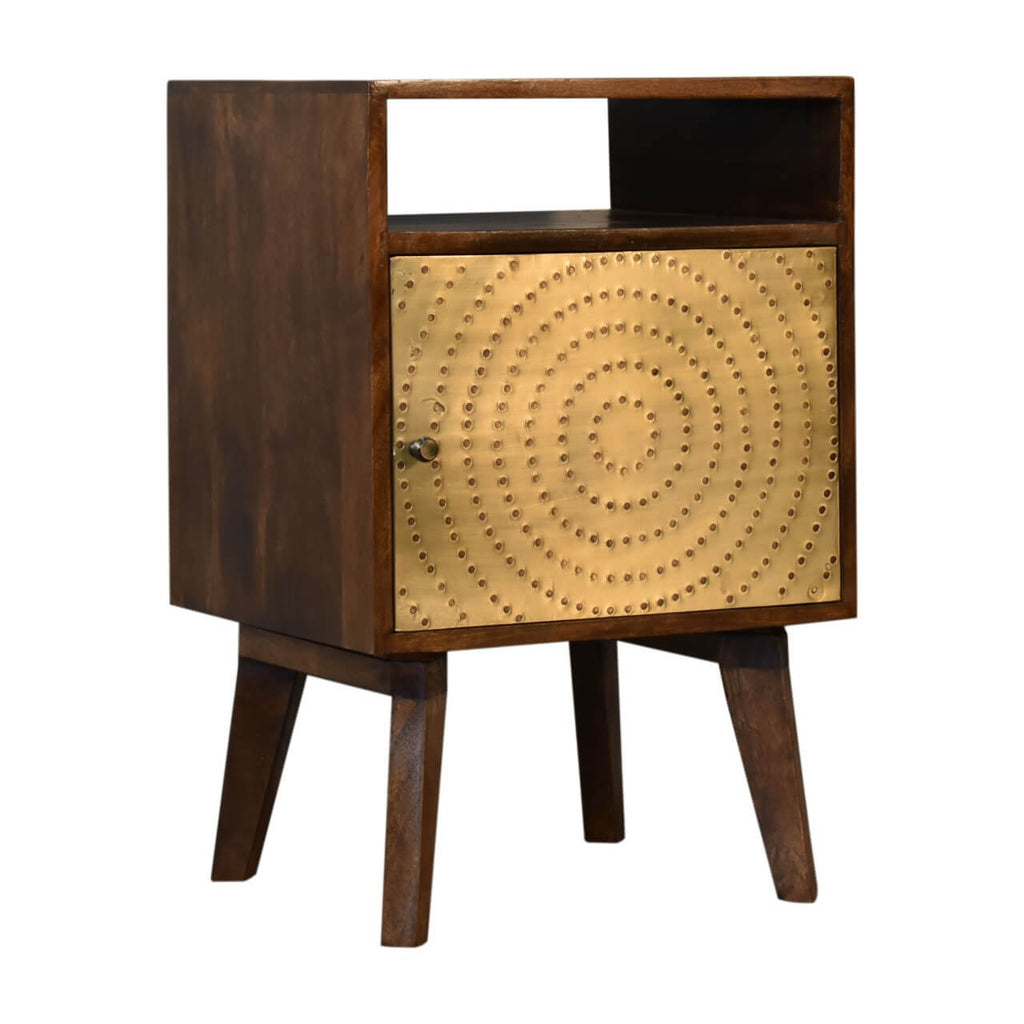 Zen Bedside Table, Chestnut + Brass