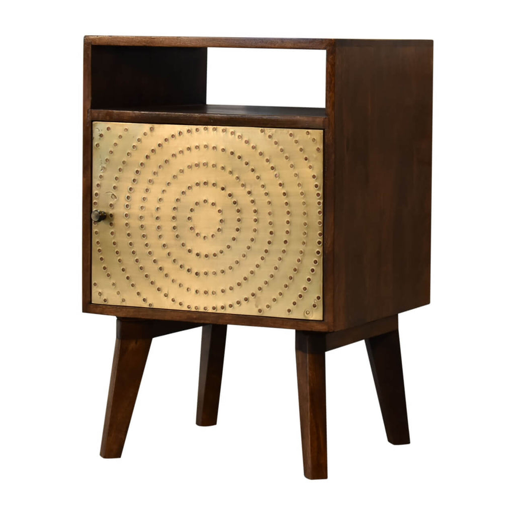 Zen Bedside Table, Chestnut + Brass