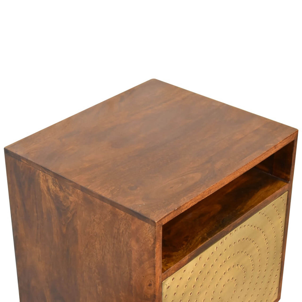 Zen Bedside Table, Chestnut + Brass