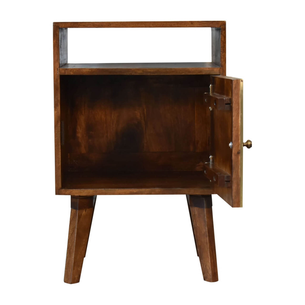 Zen Bedside Table, Chestnut + Brass