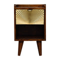 Narrow Sunrise Brass Plated Bedside Table, Chestnut Finish