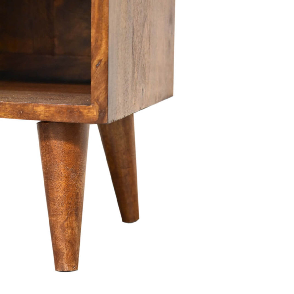 Narrow Sunrise Brass Plated Bedside Table, Chestnut Finish