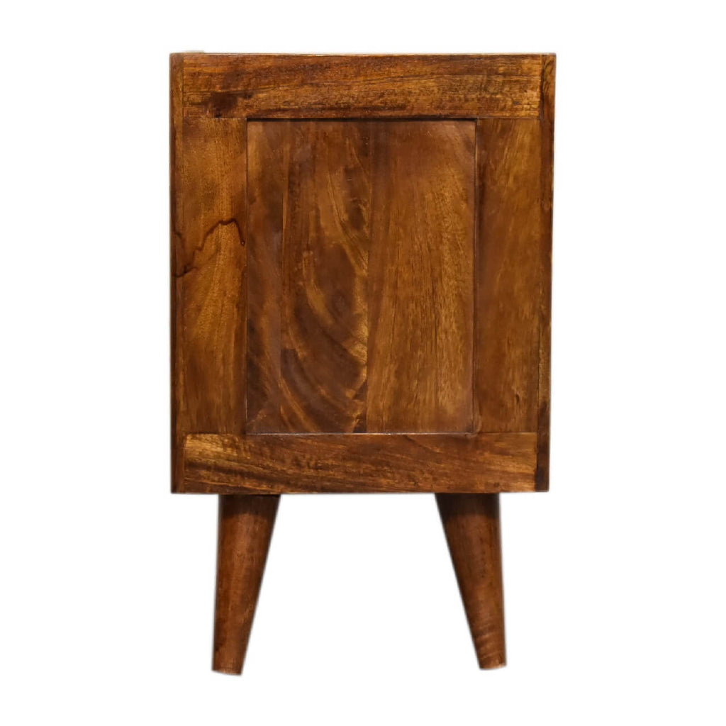 Narrow Sunrise Brass Plated Bedside Table, Chestnut Finish