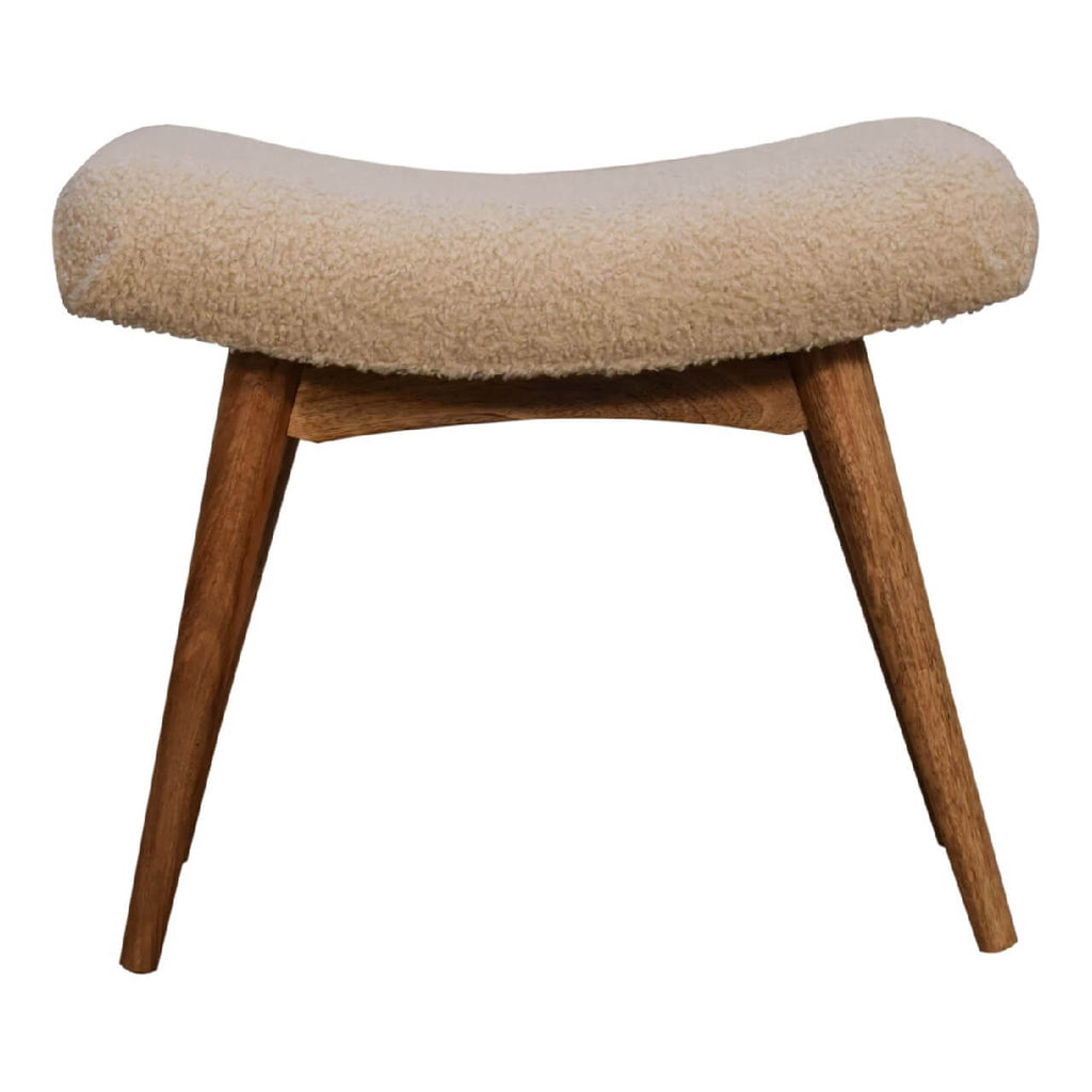 Bouclé Curved Bench, Cream