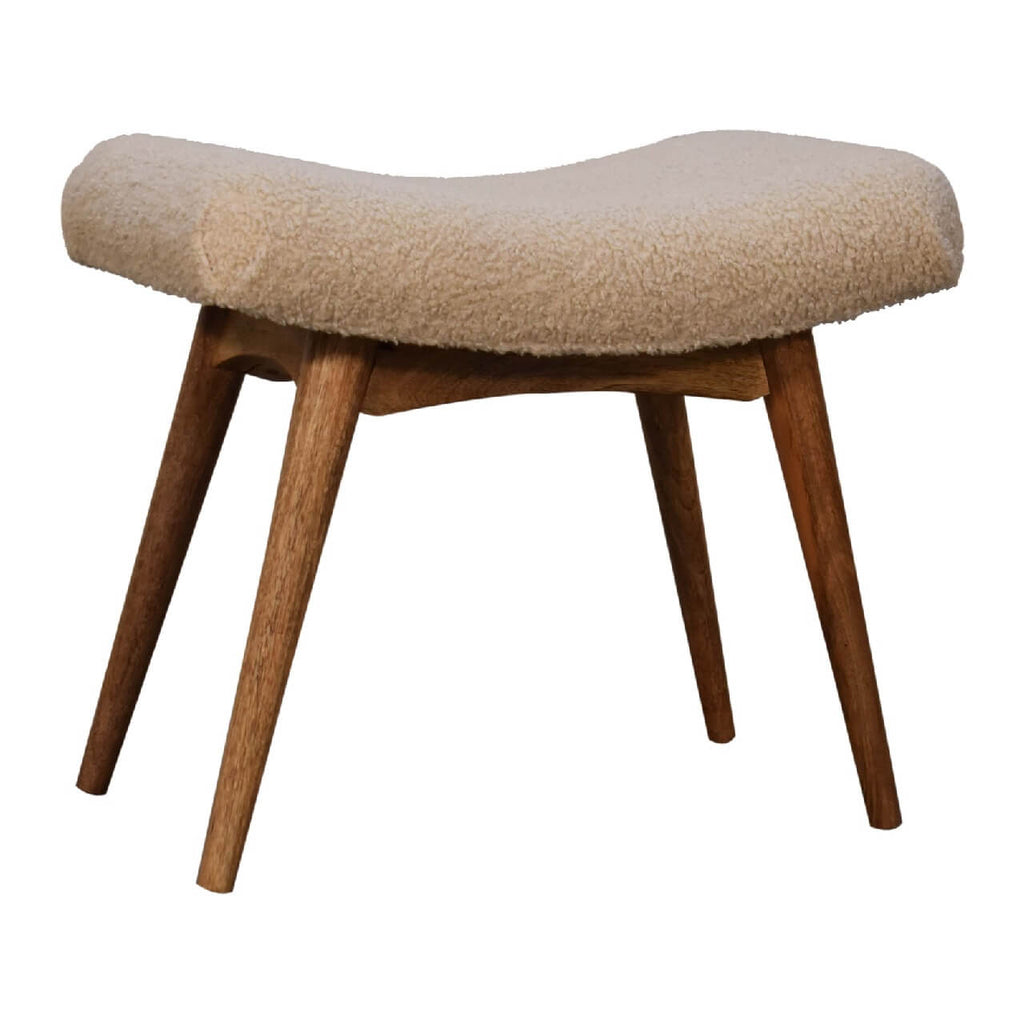 Bouclé Curved Bench, Cream