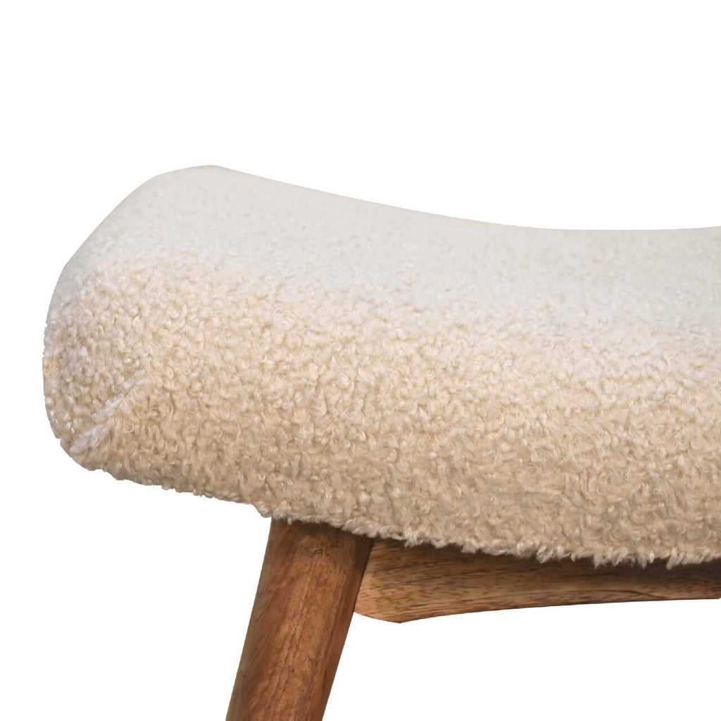 Bouclé Curved Bench, Cream