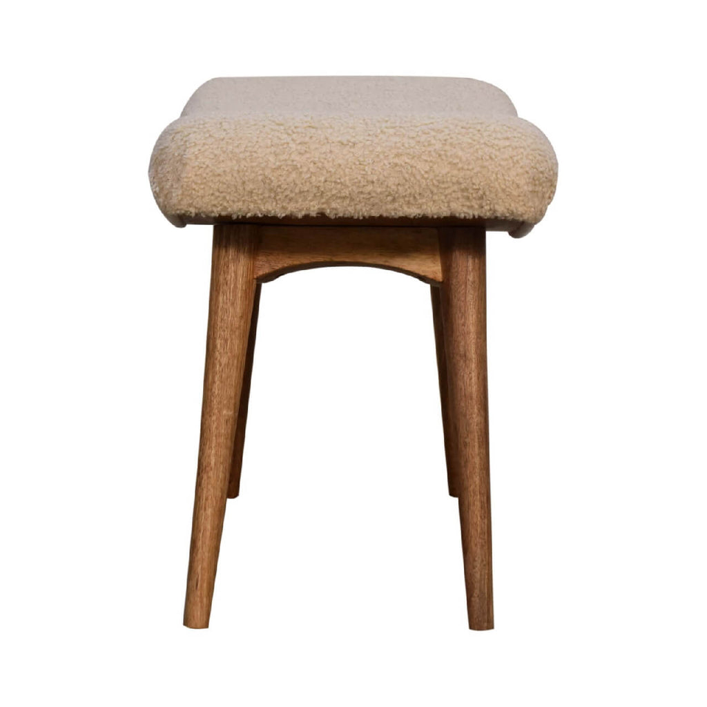 Bouclé Curved Bench, Cream