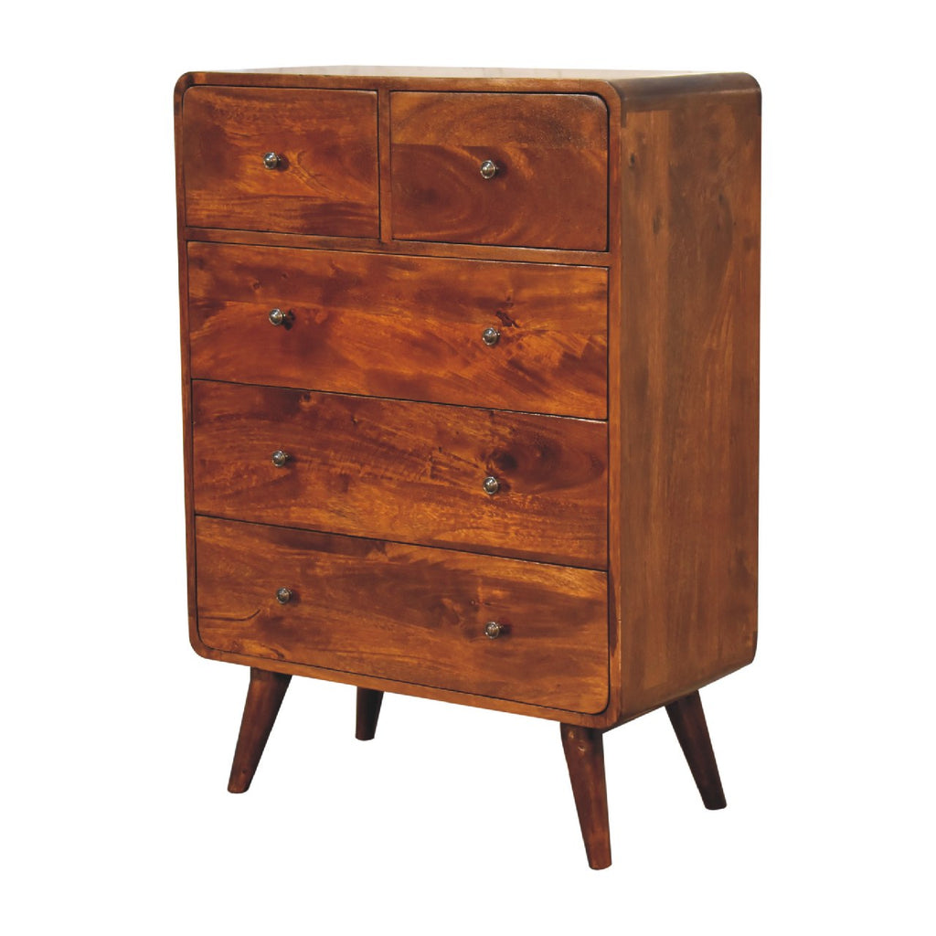 Arto, 2 over 3 Drawer Chest, Chestnut