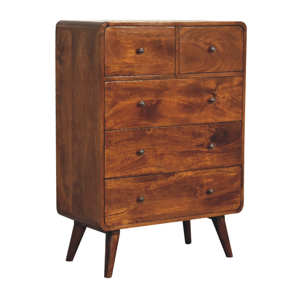 Arto, 2 over 3 Drawer Chest, Chestnut