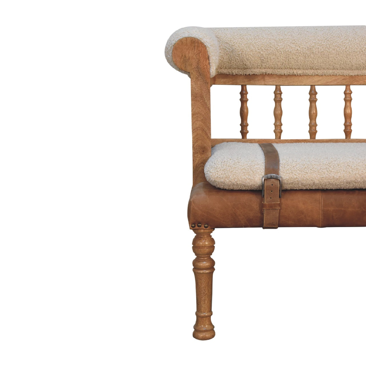 Strapped Boucle Buffalo Leather Bench