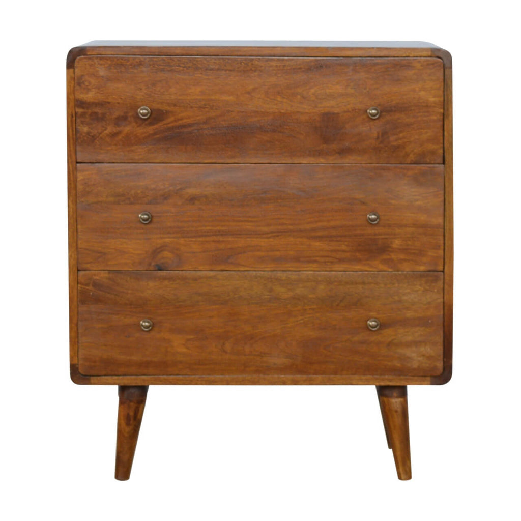 Curved 3 Drawer Chest, Chestnut