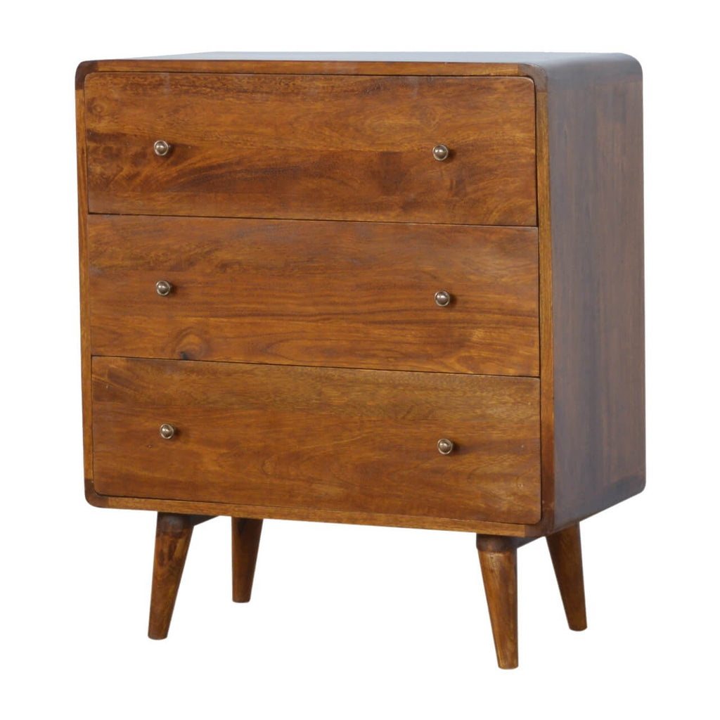 Curved 3 Drawer Chest, Chestnut
