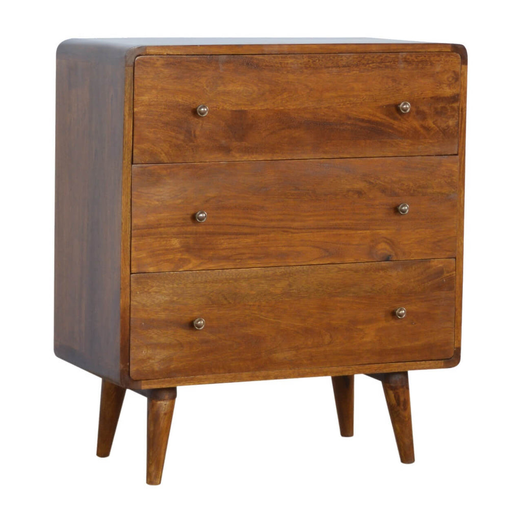Curved 3 Drawer Chest, Chestnut
