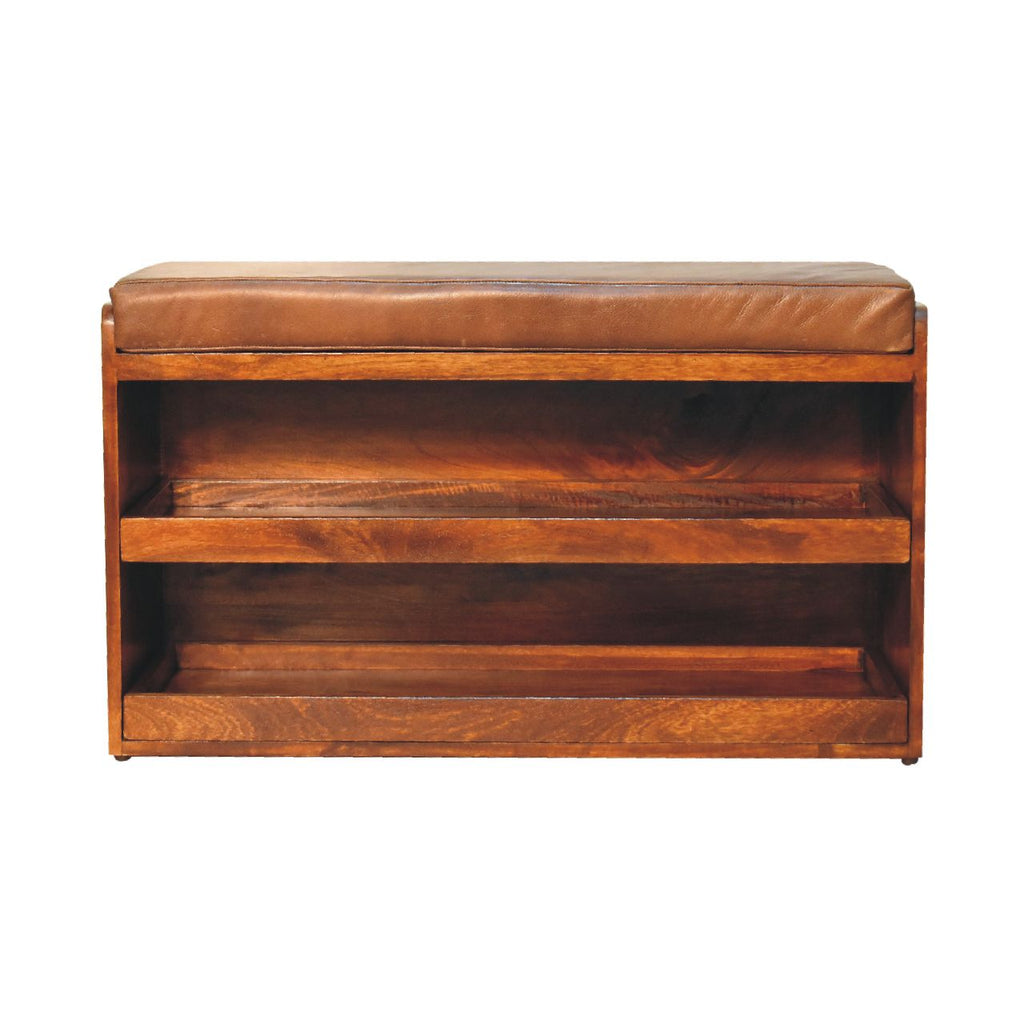 Buffalo Hide Shoe Storage Bench, Chestnut