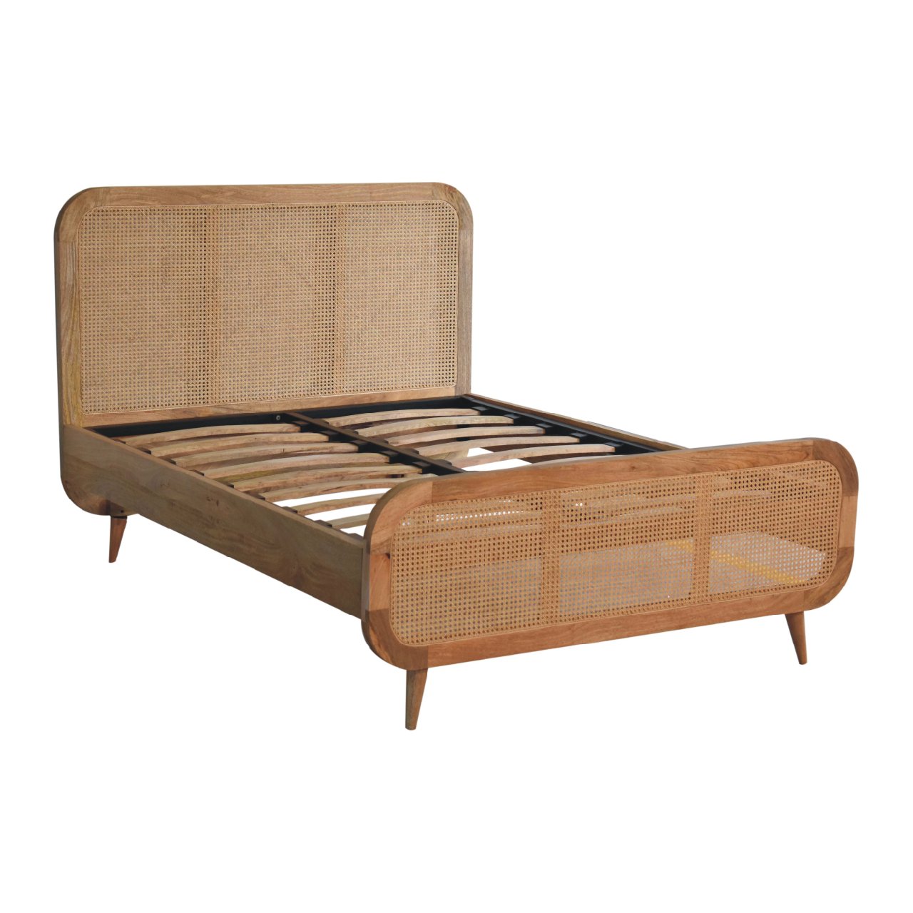 Mango Wood and Rattan Bed
