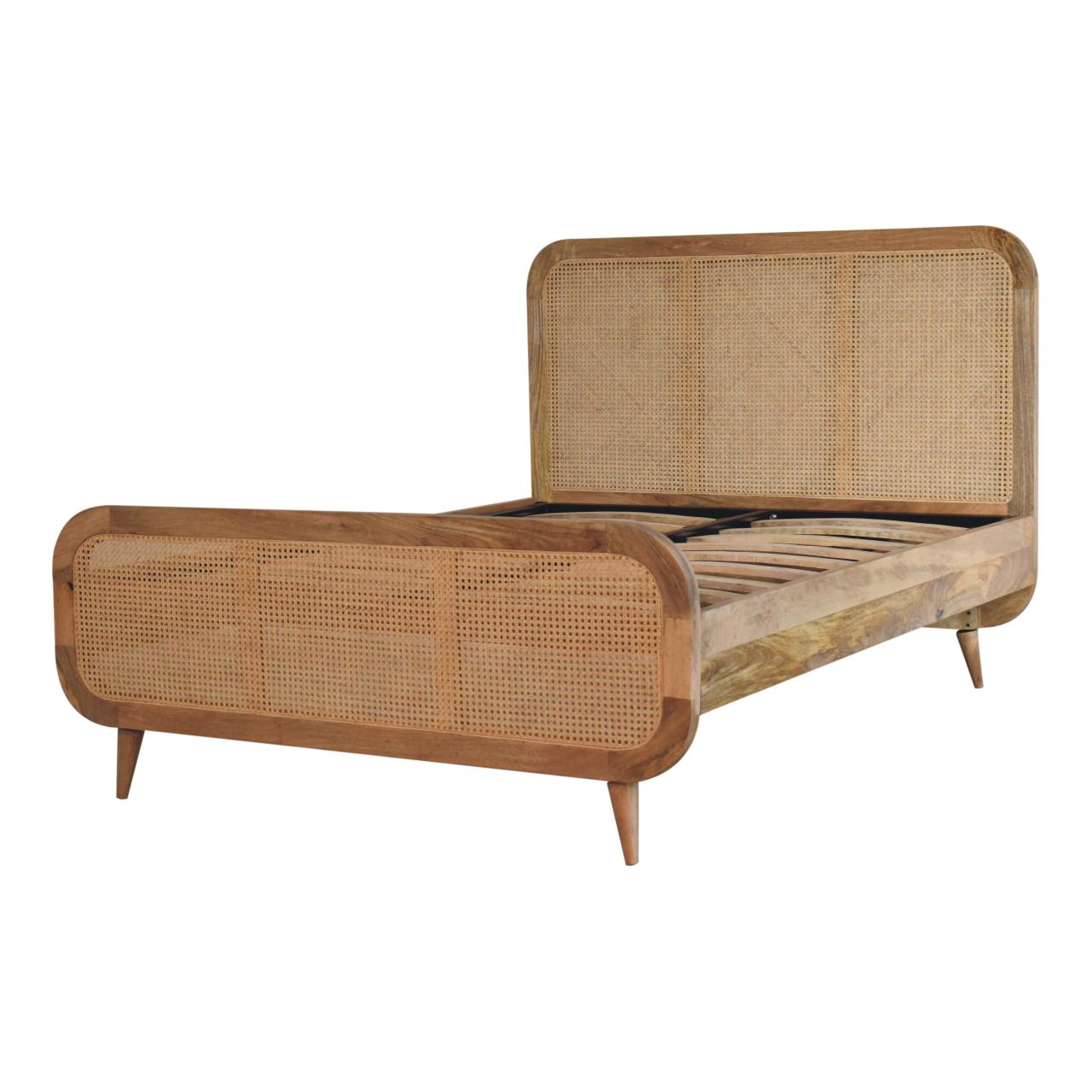 Mango Wood and Rattan Bed
