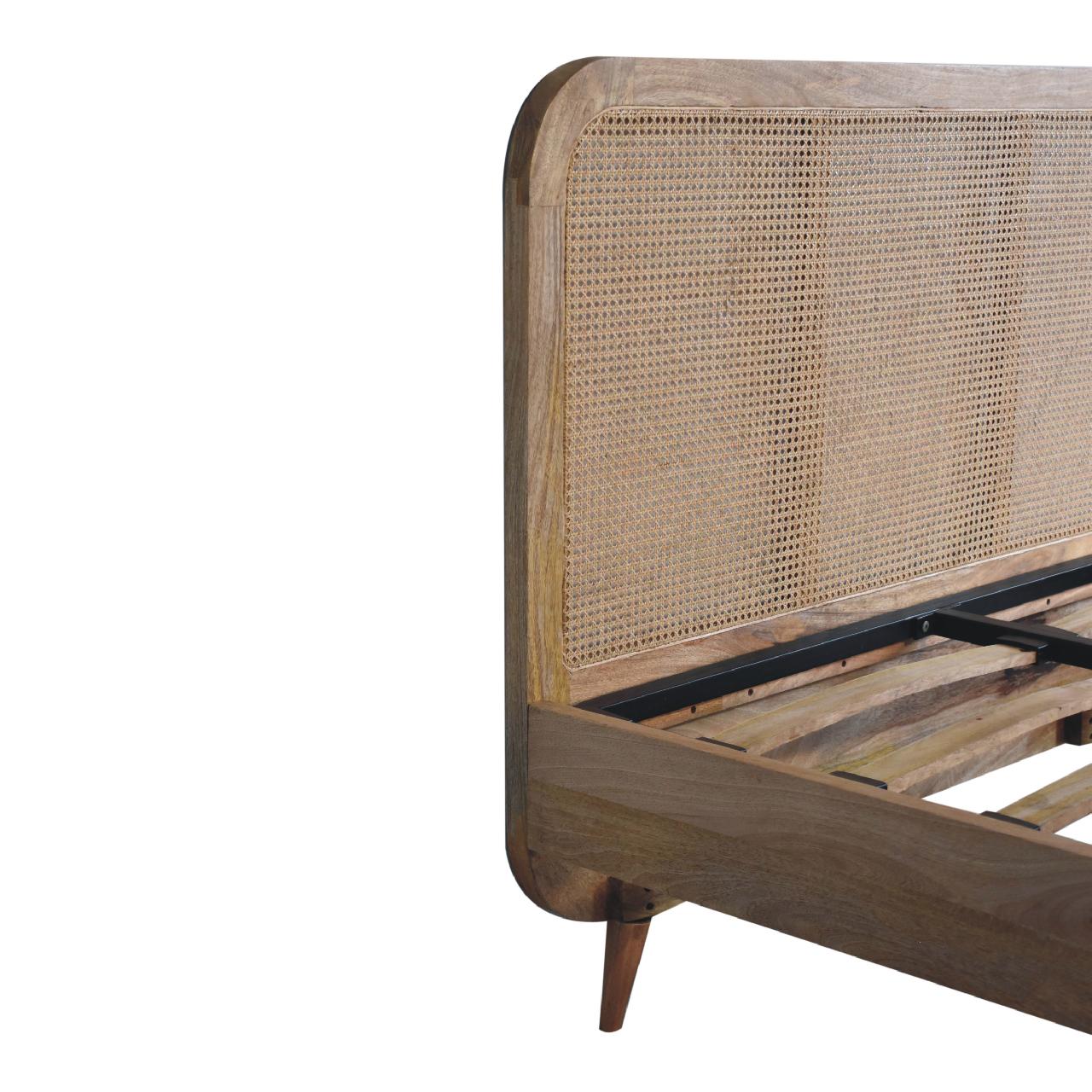 Mango Wood and Rattan Bed