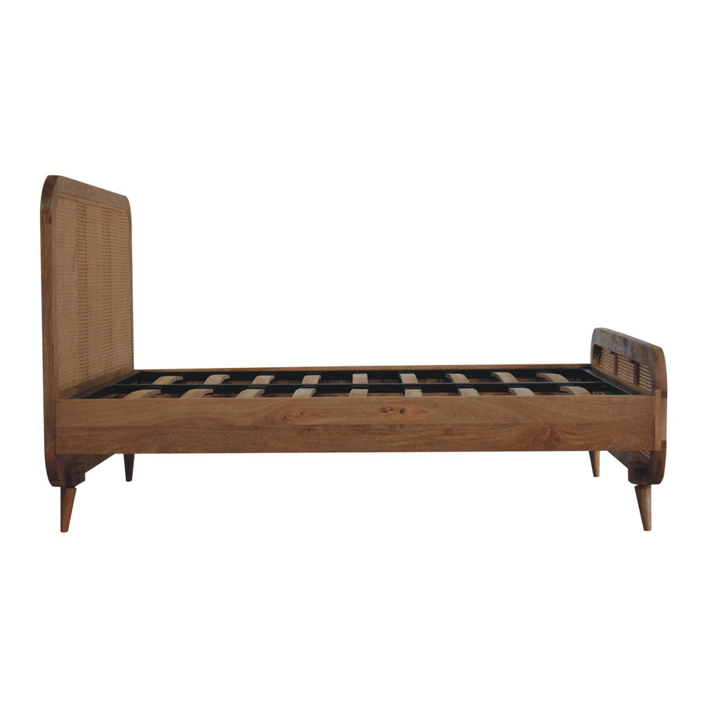Mango Wood and Rattan Bed