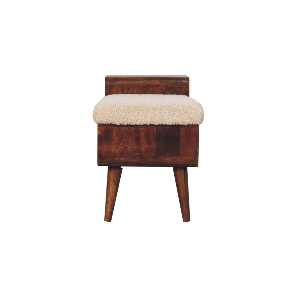 Bouclé Storage Bench, Chestnut