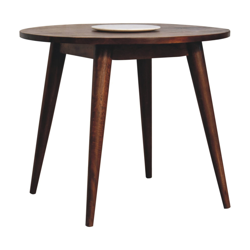 Large Nordic Wooden Round End Table, Chestnut Finish
