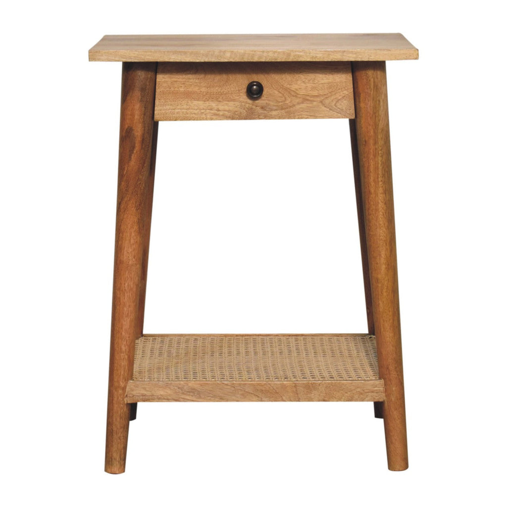 Wooden 1 Drawer Rattan Side Table